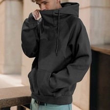 Loose Turtleneck Hoodie Mens' Casual Hooded Sweatshirt Soild Long-Sleeve