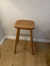 Vintage Wooden Bar Stool Rustic Mid Century Kitchen Stool 65cm Square Top