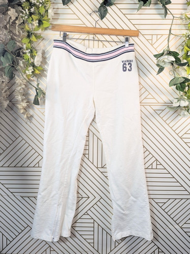Derek Heart Vintage Y2K SURF BUM Sweatpants White Zip Ankle Size Large