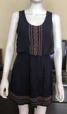 Navy Blue Sleeveless Boho Embroidered Dress - Lined - Elastic Waist - Size S