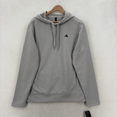 Adidas Hoodie Mens Medium Gray Elevated Pullover Knit Logo Pockets Athletic NWT