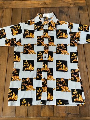 Vtg 70s Van Heusen Vanknit Splendor Shirt Disco Dagger Collar Bird Floral Large