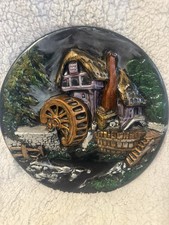 Vintage Ceramic 3D Wall Art Decorative Plate Cottage House Water Wheel Nancy '77