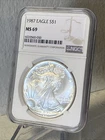 1987 NGC MS69 ~ AMERICAN SILVER EAGLE ~ 1 TOZ .999 SILVER