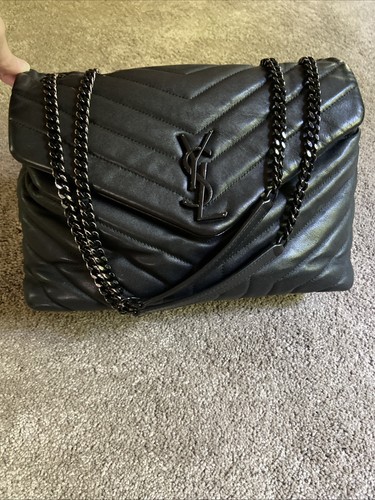 Yves Saint Laurent Medium LouLou Shoulder Bag Black Quilted Leather Luxury 