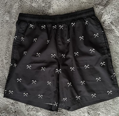 Sharpen the Axe Mens Black Athletic Shorts White Cross Axe Pattern Size Medium