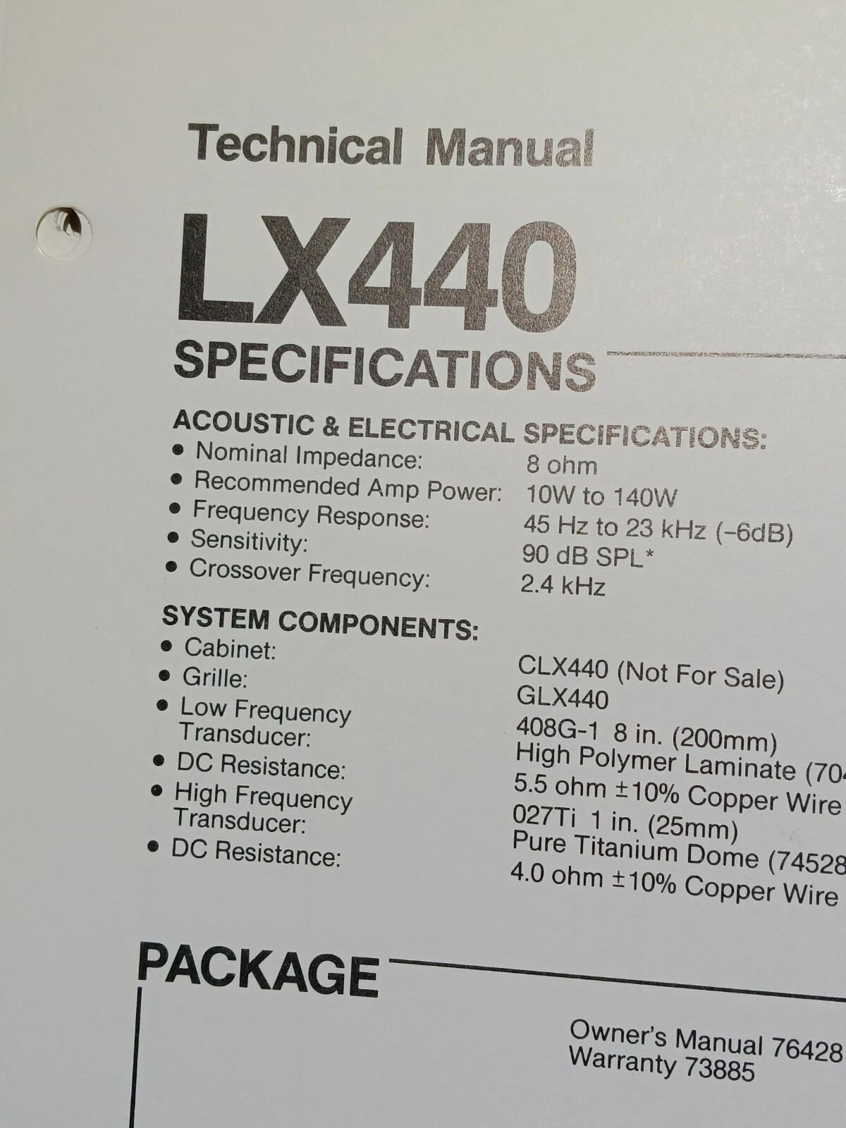 JBL LX440 Speakers Specifications Schematic Service Manual Original