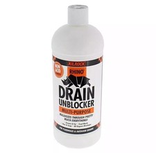 Rhino Drain Unblocker 1L, Non-Acid Formula For Grease Fat, Hair, And Food Waste