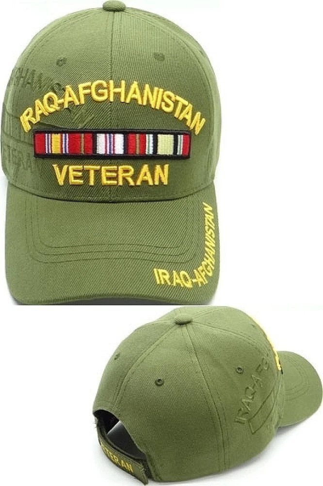 Iraq-Afghanistan Veteran Ribbon Shadow Mens Cap [Baseball Cap - Olive Green -...
