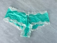 Victoria  s Secret Silky Satin Cheeky Panty  Aqua  Lace Trim  Size L  New