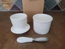 The Original Porcelain Butter Bell Crock with knife White