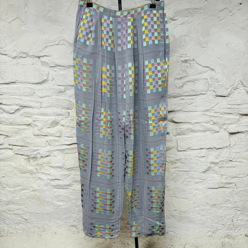 Vtg 1980s Janet Maffei Pants Avant Garde Geometric Pattern Pastel Pants Nylon