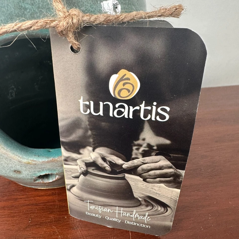 Tunartis Candle Lantern Holder Clay Pottery Blue Handmade in Tunisia - 19cm Tall - Image 3 of 4