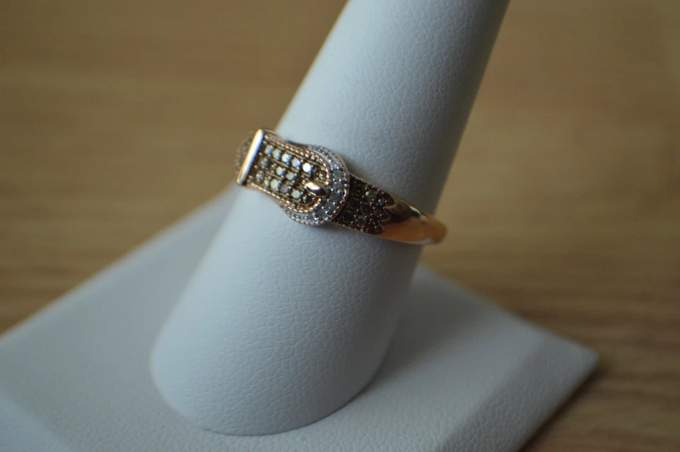 Кольцо из чистого серебра 14 карат с натуральным шампанским/белым бриллиантом 0,25 карата розовое золото размер 9 - Изображение 2 из 4