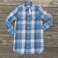 OUTERKNOWN Mujer S Manta Camisa Vestido Algodón Orgánico Sarga Azul Blanco Cuadros