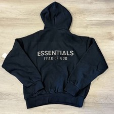 Fear of god Essentials Mettalic Jet Black Hoodie Size XL