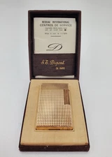 Vintage ST Dupont Ligne 1 Large Full Size 1974 Gold Diamond Head Lighter W/ Box