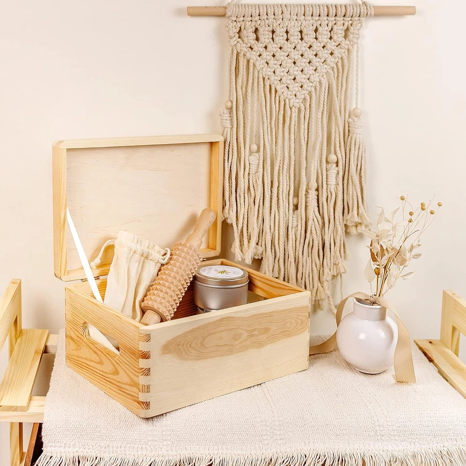 Grande Scatola in Legno | 30 X 20 X 14 Cm | Coperchio E Maniglie | Cassetta Cont - Immagine 2 di 4