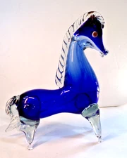 Murano Style Art Glass HORSE Abstract Hand Blown unbranded 9" long x 11" tall