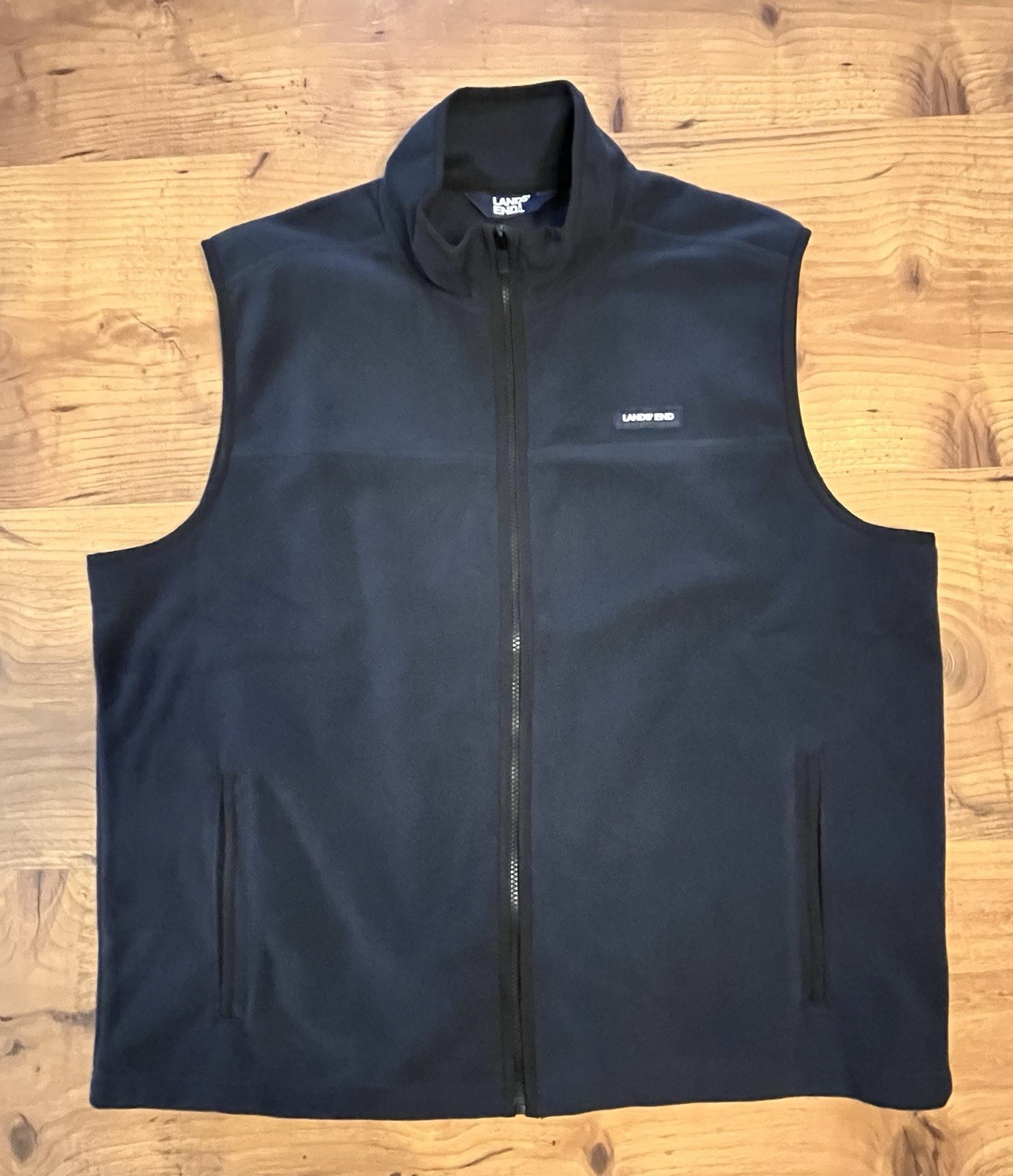 Lands End Men's Full Zip Fleece Vest Navy Blue Oeko-Tex Size XLarge 46-48