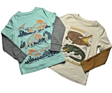 Jumping Beans Layered Look Thermal Long Sleeve Dinosaur Tee Size 6 - Lot Of 2