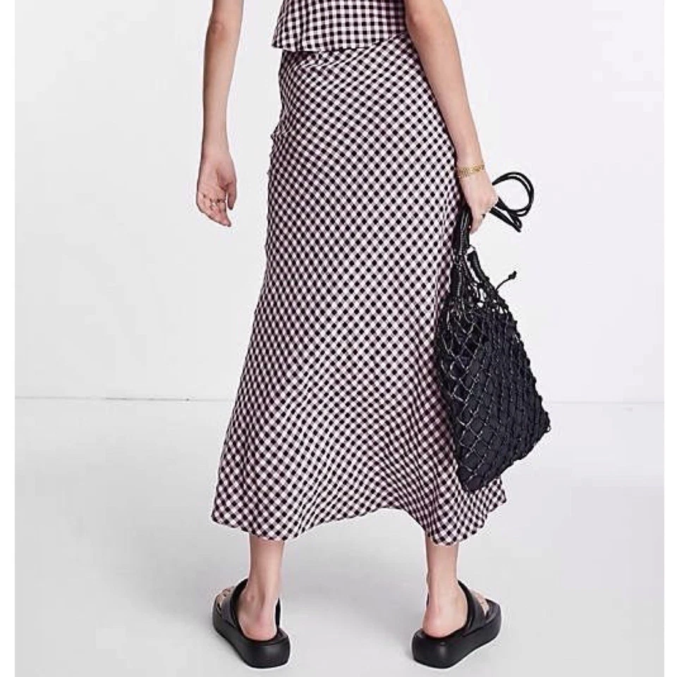 Falda midi de tiro alto a cuadros Topshop en negro/rosa nueva con etiquetas talla 6 Foto 2 de 4