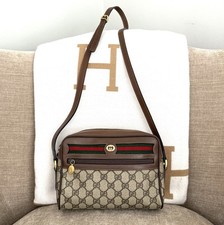 GUCCI Authentic GG monogram Canvas Sherry Like Crossbody Bag Brown Leather Strap