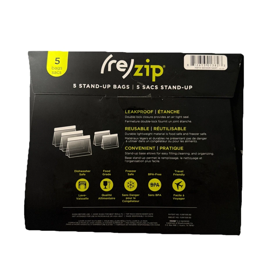 (re)zip - Reusable Leak-Proof Food Storage - 5 Stand Up Bags - Brand New - Image 2 of 3