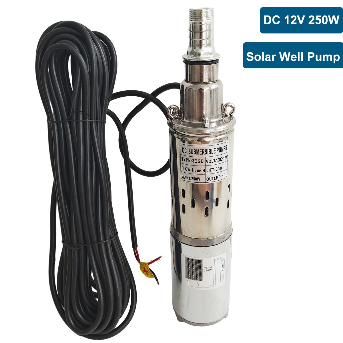 3'' OD DC 12V Solar Deep Well Pump Water Pump 396GPH Stainless Steel Submersible