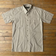 VTG 70 s 80s Colmans Button-Down Short Sleeve Shirt Rockabilly Mod Pattern Tan M