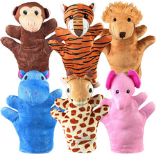 6 PCS Hand Puppets Set Animal Plush Puppet Elephant Tiger Giraffe Monkey Lion Hi