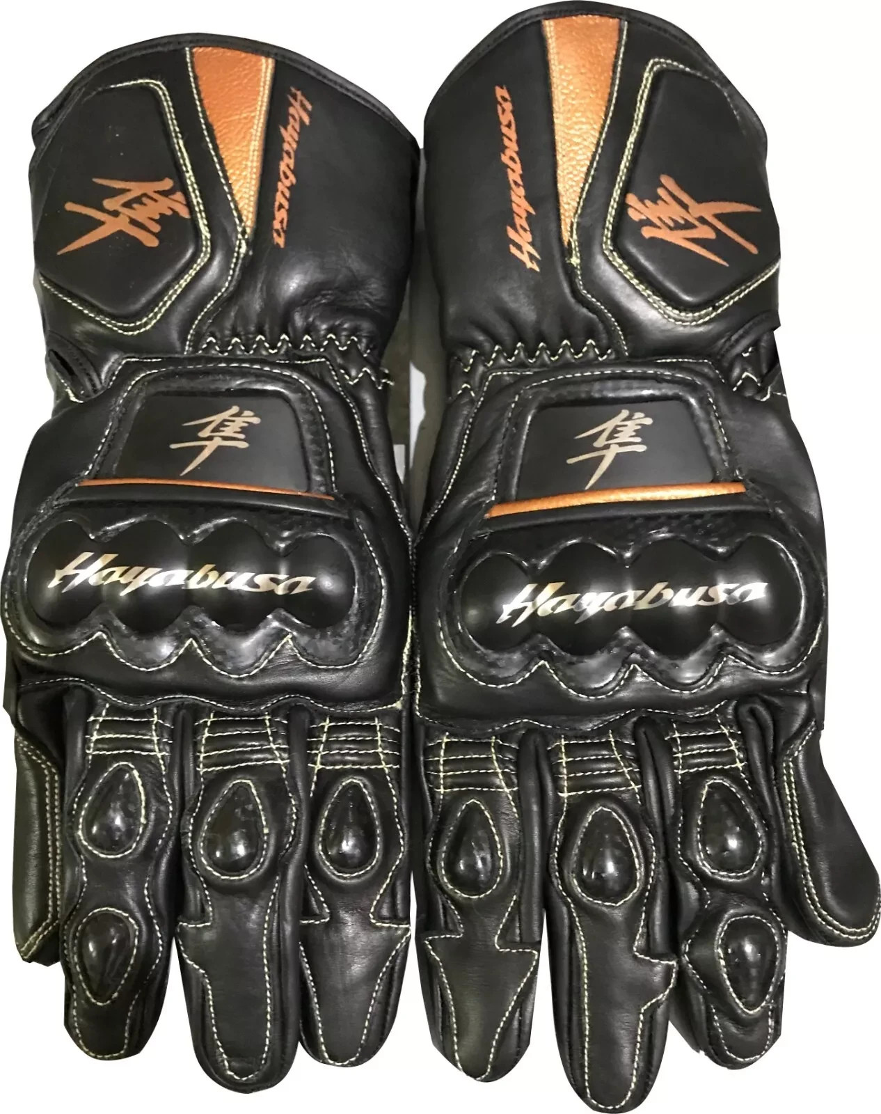 Gants moto Hayabusa en cuir avec coques de protection carbone pour homme