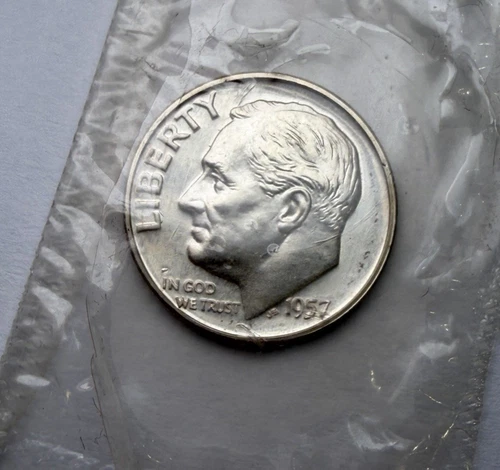 1957-P GEM Proof Silver Roosevelt 10c ~ In Original Mint Cello ~Lite Tone ~ C03