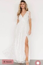 Baltic Born Marseille White Embroidered Maxi Dress Flutter Sleeve Wedding S NWT