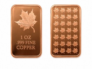 LOT of 100 - 1 oz Maple Leaf Copper Bars .999 Fine Copper 