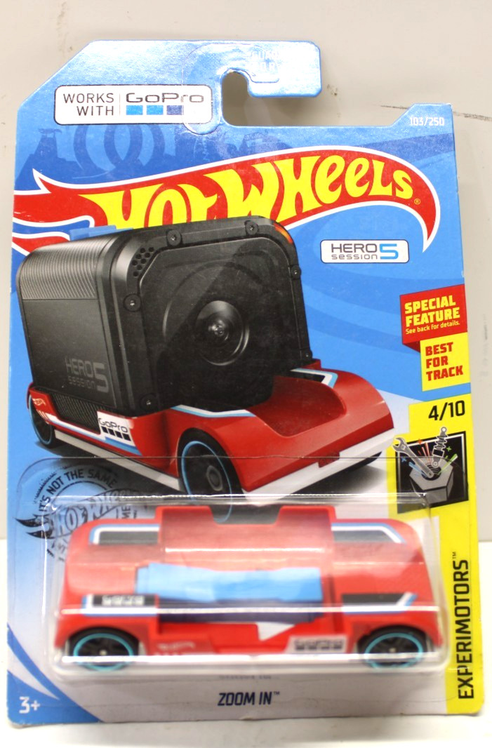 Hot Wheels 2019 Experimotors 4/10 Zoom in 103/250 Red Works with Go Pro