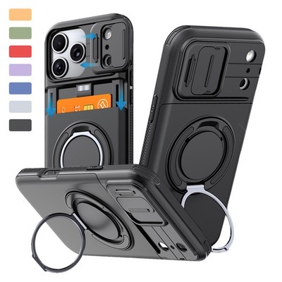 Case For iPhone 17 Pro Max 16 15 14 13 12Camera Cover Card Slot Shockproof Stand