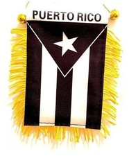 Puerto Rico Black White Window Hanging Flag - Rear view Mirror Double