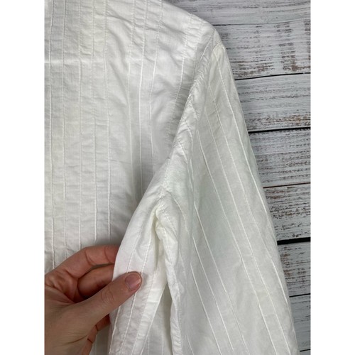 Flax White Cotton Button Down Small 3/4 Sleeve Top Minimalist Lagenlook Neutral - Picture 9 of 9
