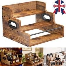 3-Tier Wooden Counter Top Liquor Bottle Display Shelf for Bar Home Organizer UK