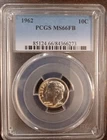 1962 Roosevelt Dime, Mint State 10C, PCGS, MS66FB