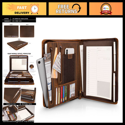 Full Grain Leather Portfolio Organizer, Zippered Business Folder, A4 Notepad, Ca
