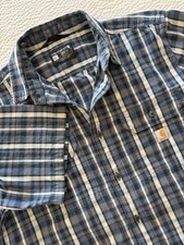 Carhartt Shirt Mens Large Loose Fit Plaid Button Down Short Sleeve Blue Black