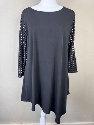 Clara Sun Woo Dress Womens Small Tunic Laser Cut Dot Sleeve Made in USA Modern