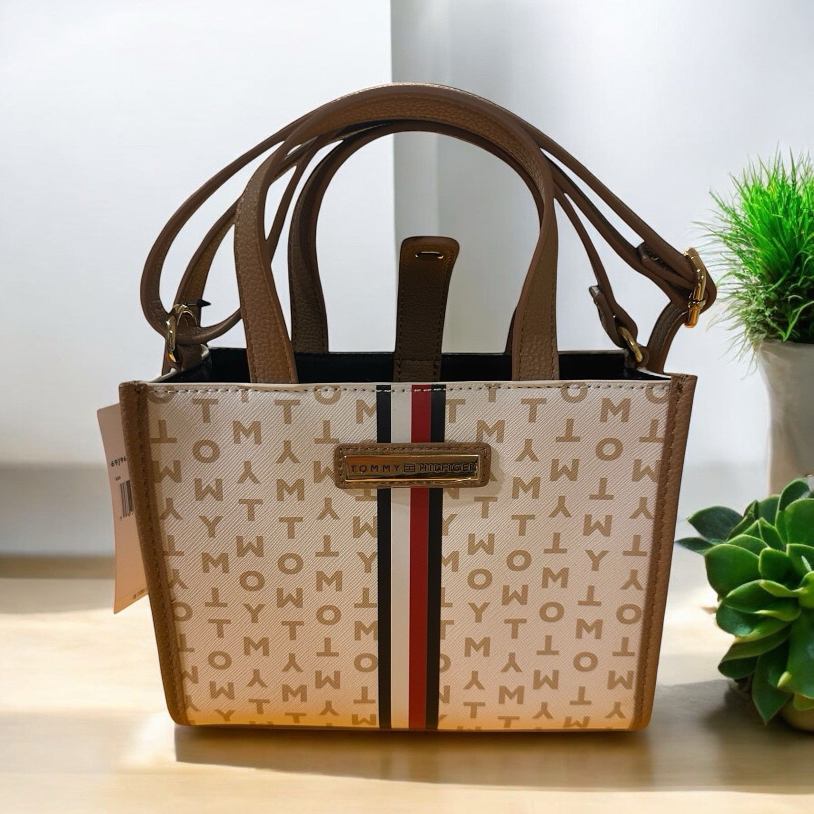 Tommy Hilfiger Light Brown PVC Crossbody Purse Tote Bag 69j9622 100 DHE