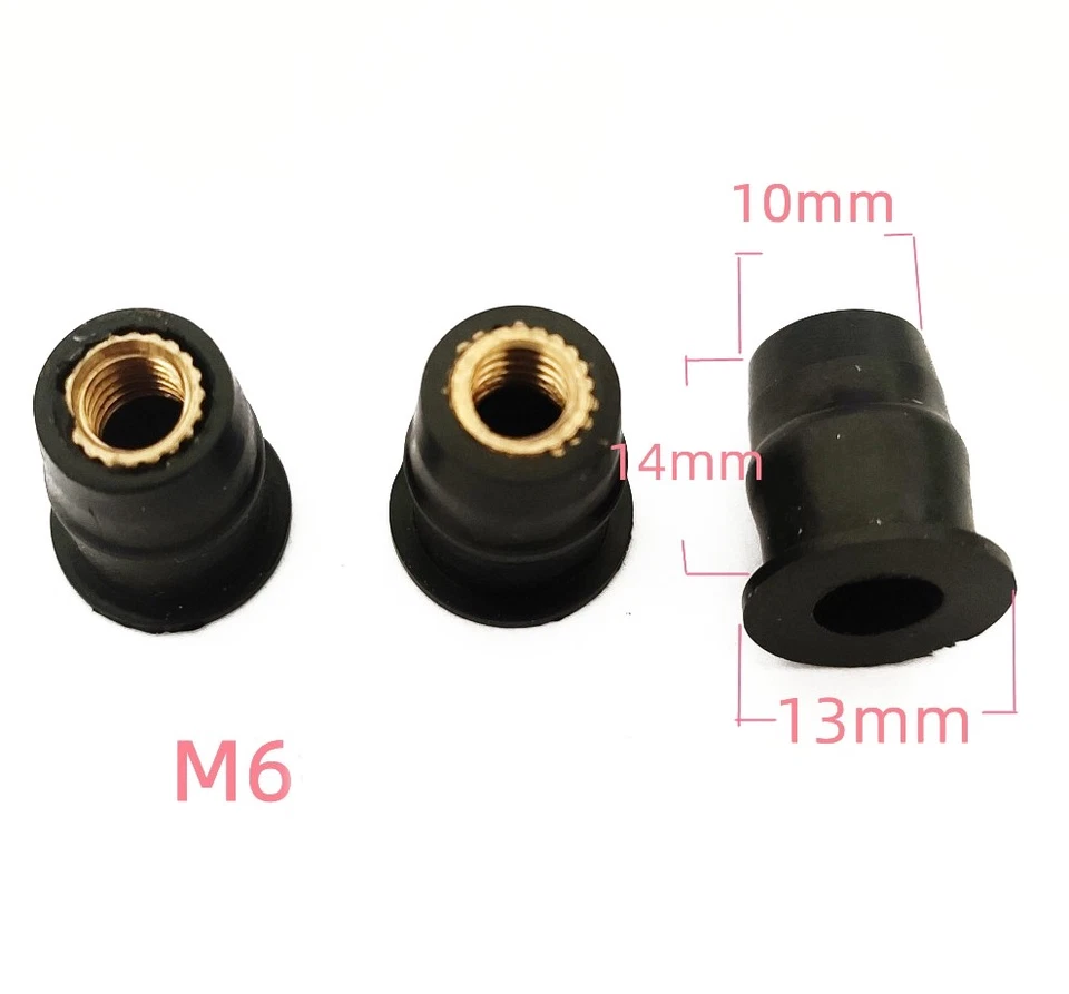 40 piezas M6 Goma Cobre Universal Parabrisas Carenado Tuercas para Moto ATV Foto 2 de 4