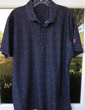 G/Fore Golf Mens Stretch Performance Navy Blue Pink Floral Polo Shirt Medium EUC