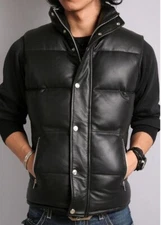 Super Soft Light Weight Lambskin Leather Men's Puffer Vest New Vests