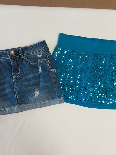 Justice Girl Mixed Lot (2) Skorts, Denim & Sequins & (1) Halter Shirt Size 8 - Picture 5 of 9