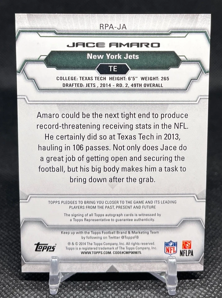 Jace Amaro 2014 Topps Rookie Premiere Autographs Green #/90 - Image 2 of 2